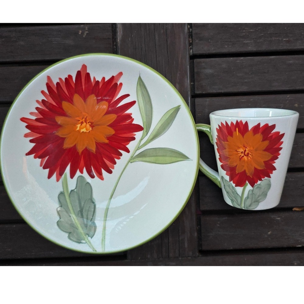 Dansk Handpainted‎ Plate & Mug Set, Tropical Swirls